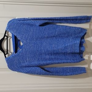 SO Blue and White Knitted Pullover Sweater Criss Cross Back Size S